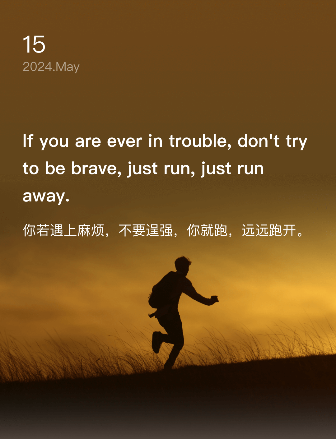 If you are ever in trouble, don't try to be brave, just run, just run away.